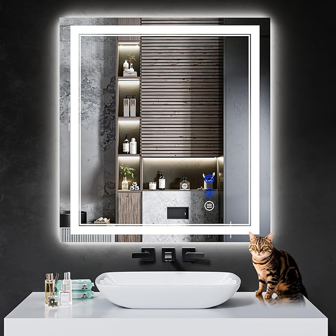 32"x30" LED Bathroom Mirror with Anti-Fog, Stepless Dimmable Lights, 3 Color Modes, Shatter-Proof Tempered Glass,Waterproof Design