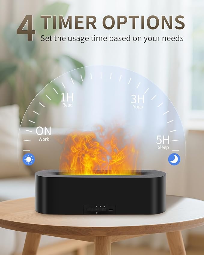 Essential Oil Diffuser with Fireplace Flame, Ultrasonic Cool Mist Humidifier for Aromatherapy, 7 Colors Light, Timer & Auto Shut-Off, Ultra Quiet for Home, Bedroom, Gift (150ml, Black)