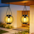 Outdoor Solar Lanterns, Waterproof Metal Hanging Lights with Warm White LED, Auto On/Off, Upgraded Brighter Decorative Lanterns for Garden Patio Yard Porch, Gifts for Women Mom, 2 Pack