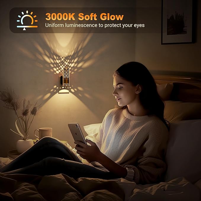 JandCase Night Lights Plug into Wall, Aesthetic Nightlight with Metal Shade, 3000K Warm White 0-100LM Adjustable Brightness, Dusk to Dawn Sensor Plug in Night Light for Bathroom Hallway[2 Pack]