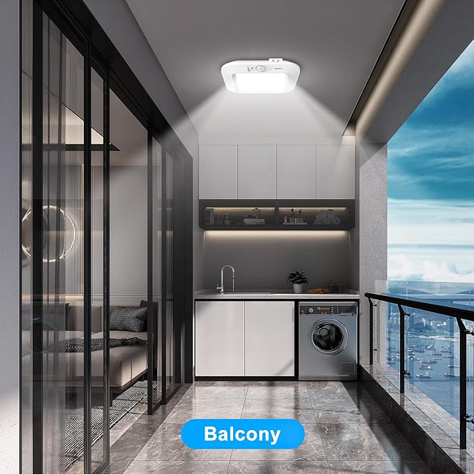 2 Pack Battery Operated Ceiling Light Motion Sensor Shower Light, Wireless Closet Lights 6000K LED Bathroom Shower Lamp, Motion Activated Ceiling Lamp for Bathroom Closet Cabinet(Battery Not Included)