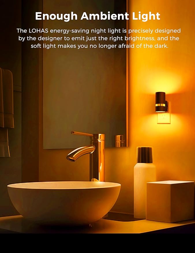 L LOHAS LED Night Lights Plug into Wall, Dusk to Dawn Sensor, Amber Night Light Plug in for Kids, 0-100LM, Ideal for Bedroom, Hallway, Stairs, Nursery, 2 Pack