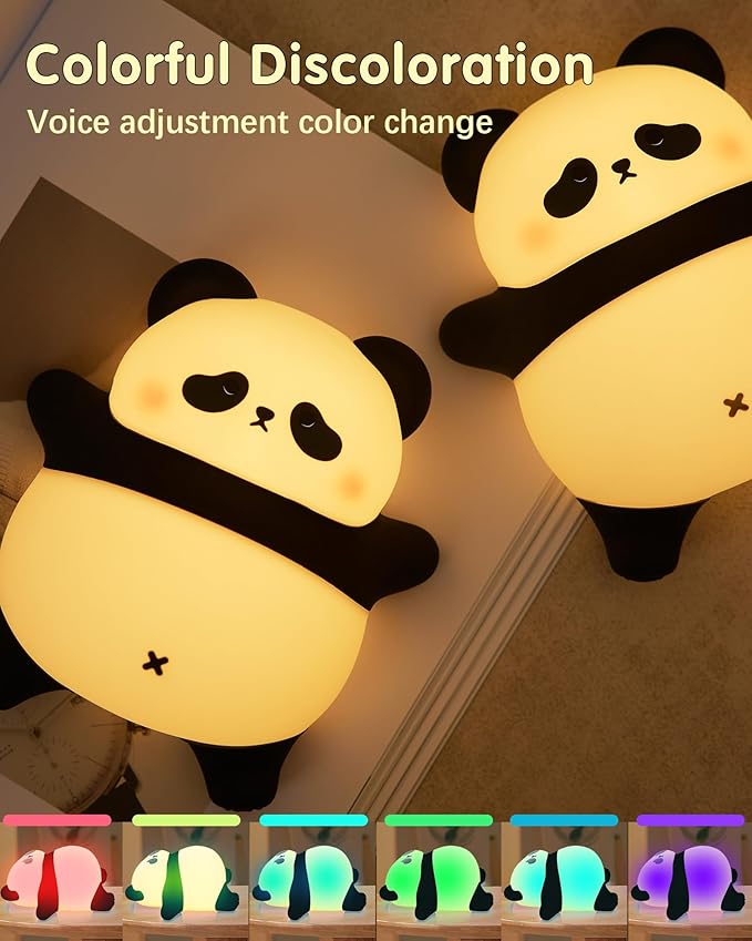Voice Control Panda Night Light, 6 Colors 30-Minute Timer, Cute Animal Silicone Nursery Night Light Rechargeable Table Lamp Bedside Lamp with Touch Sensor for Baby Holiday Gift for Boys & Girls