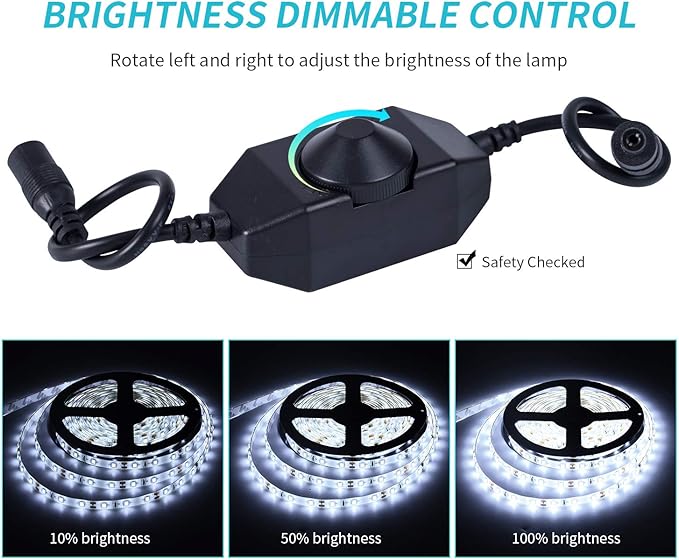 16.4ft White Led Strip Lights, 12V Outdoor Led Strip Lights Flexible Led Light Strip Indoor Plug in Cuttable SMD2835 Dimmable Led Strip Light for Bedroom Cabinet Kitchen TV Hallway