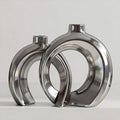 Set of 2 Silver Ceramic Vases for Home Decor Accents - Unique Hollow Donut Artistic Design Modern Contemporary Glam Style Decorative Vases for Shelf, Mantel, Entryway Table Decor (Matte Silver)