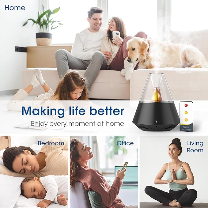 Ultrasonic Essential Oil Diffuser, 150ML Modern Aromatherapy Diffuser with Candle Light, 2 Mist Mode, Remote Control, Auto-Off, Small Cool Mist Humidifier for Home Bedroom Office Yoga, Black