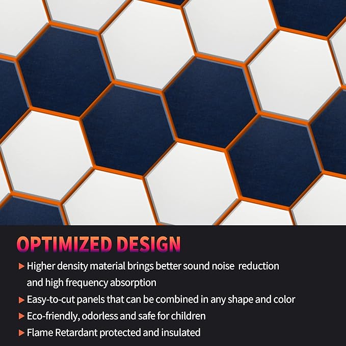 Mollywell Hexagon Acoustic Panels 14x12 - Reduce Echo & Reverb, Noise Blocking Wall Tiles for Studio & Creative Space, Orange Sound Absorbing Panels