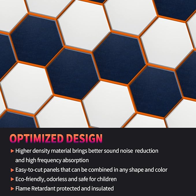 Mollywell Hexagon Acoustic Panels 14x12 - Reduce Echo & Reverb, Noise Blocking Wall Tiles for Studio & Bedroom, Violet Sound Absorbing Panels