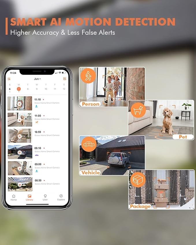 Dzees Security Camera Outdoor Wireless - Upgrade 2K 3MP Battery Powered WiFi Outdoor Camera Wireless, Spotlight, Siren, AI Dectection, Color Night Vision, IP66 Waterproof Cloud/SD-Black