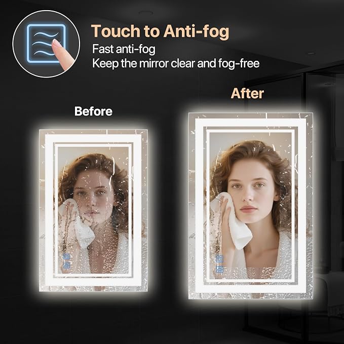 60x36 Inch LED Bathroom Mirror, Anti-Fog Dimmable Vanity Mirror with Lights, 3 Color Memory Function, UL Listed Backlit Mirror for Over Sink