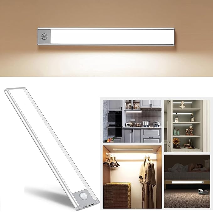 70-LED Motion Sensor Cabinet Light,Under Counter Closet Lighting, Wireless USB Rechargeable Kitchen Night Lights,Battery Powered Light,Uniform Light for Wardrobe