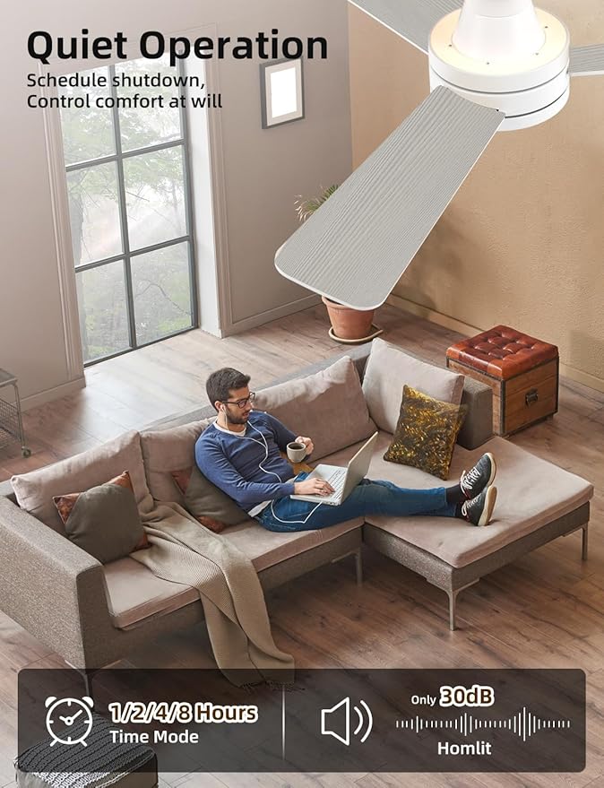 42 inch RGB Ceiling Fan with Light, Smart App & Remote Control Low Profile Flush Mount, Music Sync Lighting, 6-Speed Quiet Reversible DC Motor, 4CCT Dimmable for Home Office Party