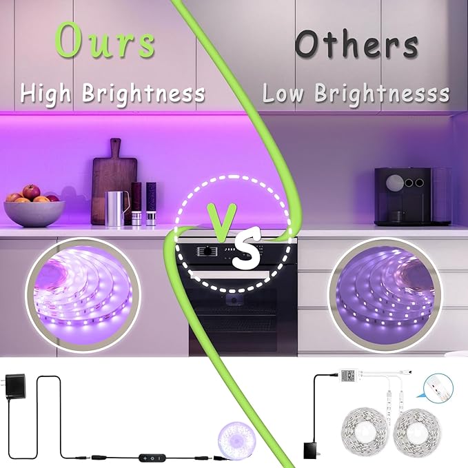 Purple Led Lights Strip Indoor Rope Lights Easy DIY Cuttable Strip Lights for Room Bathroom Living Room Kitchen Ceiling Wall Vanity Mirror Decor
