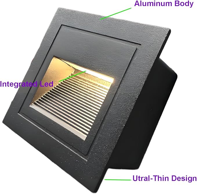LED Step Lights 120V Dimmable LED Indoor Outdoor Step Light,4-Pack,3000K Warm White,Stair Light, Aluminum Die-Casting, Black