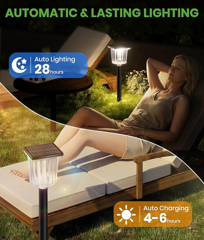 Super Bright Solar Pathway Lights 4 Pack, Adjustable Warm & Cold Solar Lights Outdoor Waterproof IP65, Auto On/Off, Outdoor Decor Light for Garden, Landscape, Path, Yard, Patio, Driveway