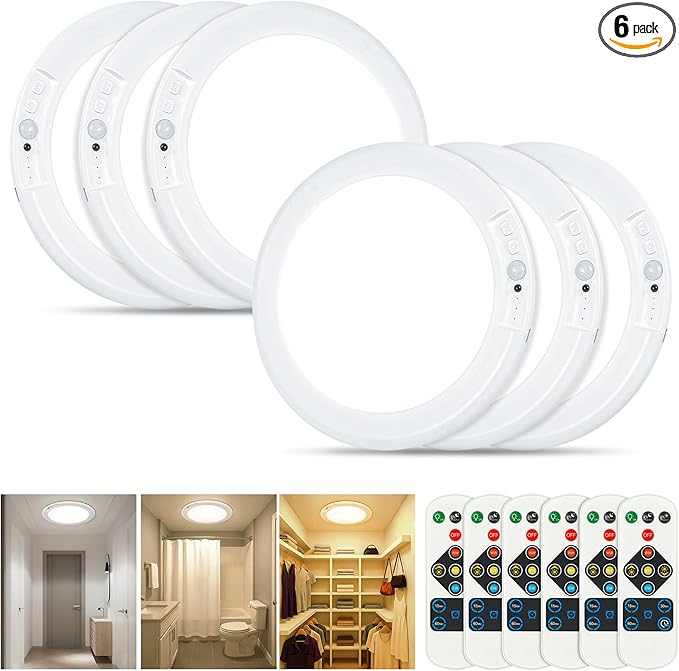 Rechargeable Ceiling Light, No Wiring Battery Operated Ceiling Lights with Remote, Motion Sensor Dimmable Timing Motion Activated Overhead Shower Light for Bathroom Pantry Hallway Porch (6)