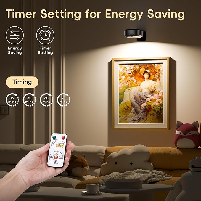 Picture Lights for Wall with Charge Station, 3 Pcs Rechargeable Magnetic Poster Lights with 3 Color Temperatures, Dimmable Timer Painting Wall Decor Light for Art Display, Frame (Black)