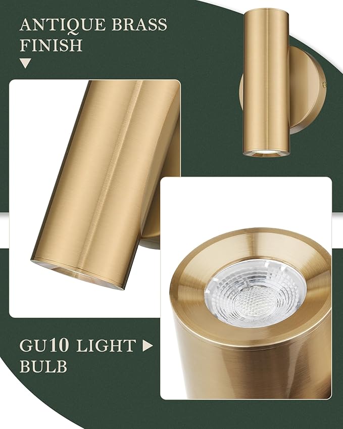 2-Light Wall Light, Brass Gold Wall Sconce, Indoor Up and Down Wall Lamp with Cover for Bedroom Bathroom Stair Entryway, Update WL4830-2W-BB-B