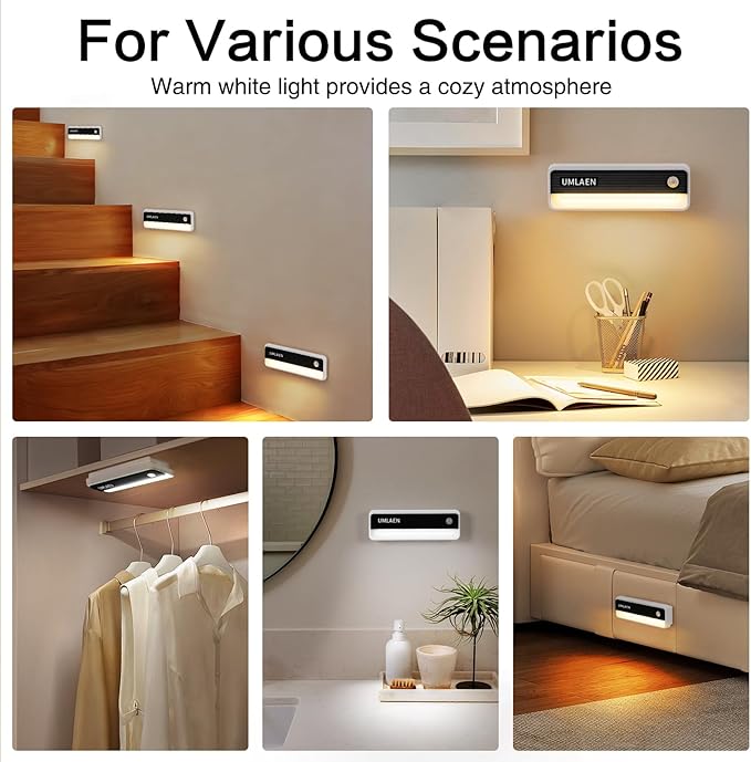 2 Pack Motion Sensor Lights Indoor, 1800mAh Rechargeable Motion Activated Night Light, 3 Colors | 2 Modes Stick On Lights for Stairway, Stair, Bedroom, Hallway, Kitchen, Cabinet, Closet