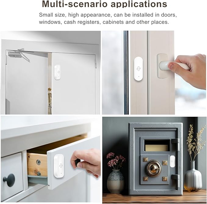 WiFi Vibration Sensor: Smart Door Window Sensor with App Alerts, Wireless Glass Break Detector, Adjustable Sensitivity, Compatible with Alexa Google Home (4Pack)