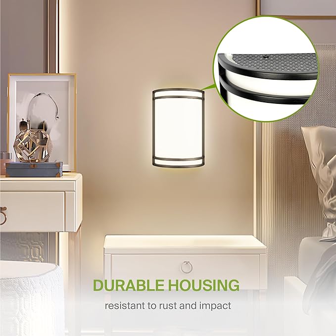 ASD LED Indoor Wall Mount Light Fixture - 8 Inch 15W Modern Interior Matte Black Dimmable Wall Sconce Light - ETL 3000K 4000K 5000K Adjustable - Hallway, Bedroom LED Wall Lights, 4 Pack
