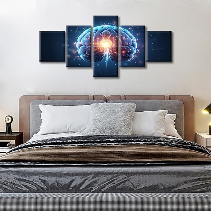 5 Panels Wall Art for Living Room Brain Canvas Art Wall Decor Abstract Human Brain Modern Office Wall Art Brain Nervous System Paintings for Bedroom Framed Wall Art Ready to Hang (50"Wx24"H)