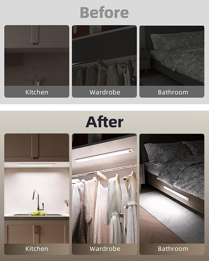EZVALO Under Cabinet Lights, 14.5'' Motion Sensor Light Indoor Dimmable, 4000mAh Rechargeable Closet Lights 5700K with Remote Control, Wireless Under Counter Light for Kitchen,Cabinet,Bedroom（4Pcs）
