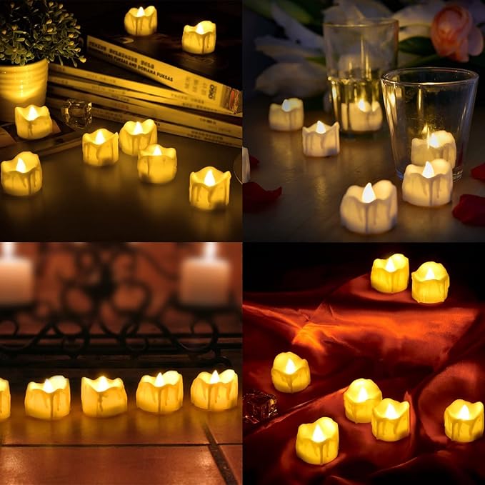 eLander LED Tea Lights Flameless Candle with Timer, 6 Hours on and 18 Hours Off, 1.4 x 1.3 Inch, Warm White, [12 Pack] (New Warm White)