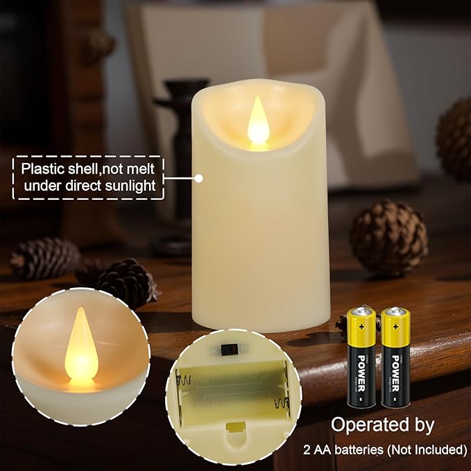 Flickering Flameless Candles with Remote Timer, LED Candles Battery Operated, Won’t Melt Plastic Velas Artificiales para Decoracion for Wedding Halloween Christmas Decor(Ivory, Set of 6)