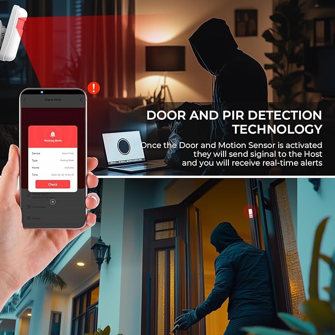PGST Wireless Home Alarm System,Smart Home Security System with Instant Tuya App Alerts,DIY Door Alarms Kits Siren Hub with Door/Motion Sensors,Remote,Work with Alexa/Google Assistant for Apartment