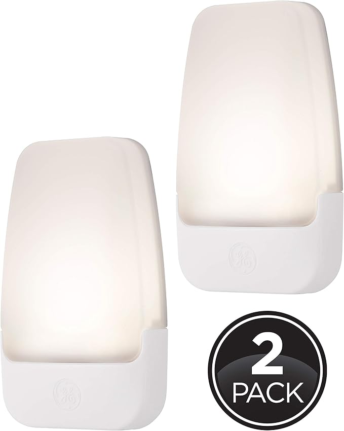 GE LED Night Light, Plug-in, Dusk to Dawn Sensor, Warm White, Ambient Lighting, Ideal Kids Adults Nightlight for Bedroom, Bathroom, Nursery, Hallway, Kitchen, 30966, 2 Pack