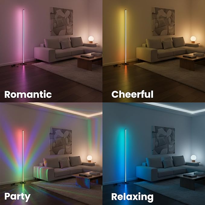 Smart RGBIC Corner Floor Lamp with App & Remote Control, Music Sync LED Ambient Light,16 Million DIY Colors,1500 Lumens 80+ Scenes, Color Changing Standing Lamp for Living Room, Bedroom & Gaming Setup