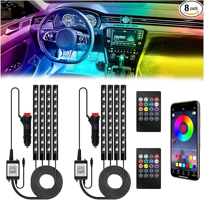 Car Interior Lights, 12V LED Strip Lights with Cigarette Lighter Adapter, Ambient Lighting Car Accessories, App & Remote Control Music Sync Color Change Lights for Truck Car (36LED Beads) -2 Set