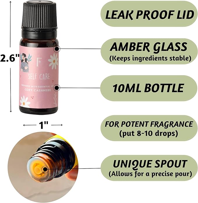 Folkulture Essential Oils Set | 6 Relaxing Fragrance Oils for Diffusers | Green Tea, Cashmere, Ocean Salt and More| Aromatherapy Gift Set for Her, Him | Self-Care Lovers | Self Love Club