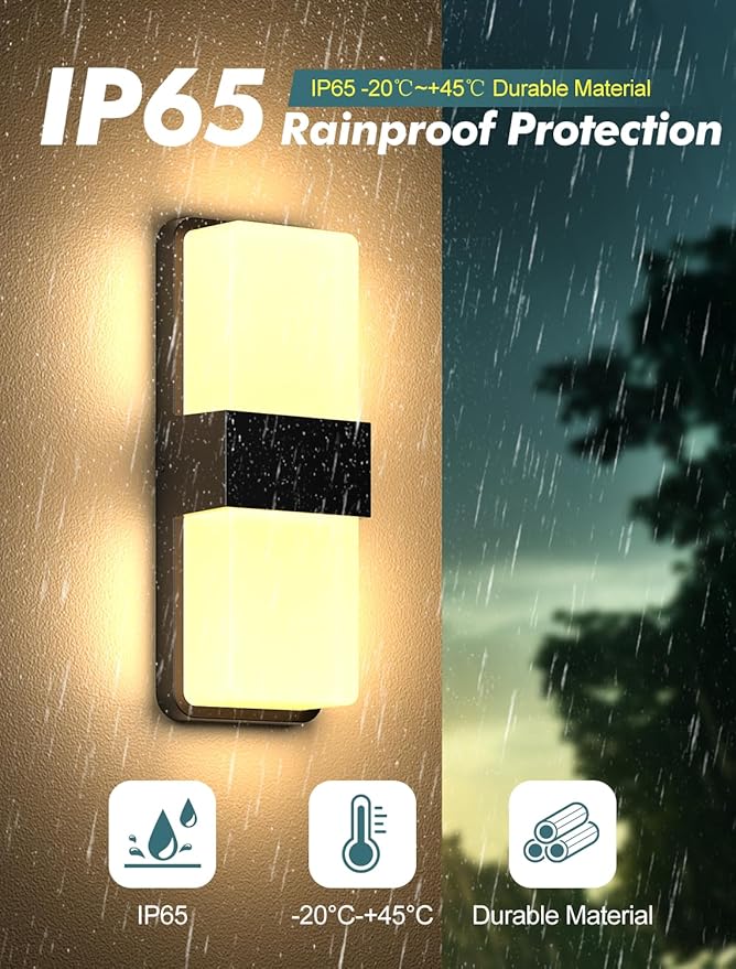 Outdoor Wall Lights, RGBCW Smart LED Lamp, Color Changing Front Door Sconce, Porch Lights Outdoor Light Fixture,12in Exterior Wall Sconces, Remote & Wi-Fi Control, IP65 Waterproof, 2 Pack