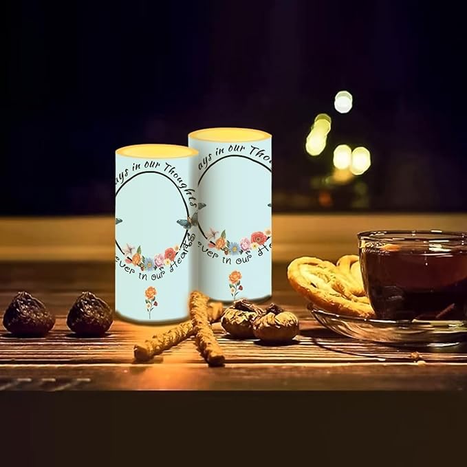 Personalized LED Memorial Candle for Loss of Loved One 2 Pack 6 x 3 inch Flameless Candles Blue Battery Operated Candles with Multicolor Timer Remote Control Flameless LED Fake Candles