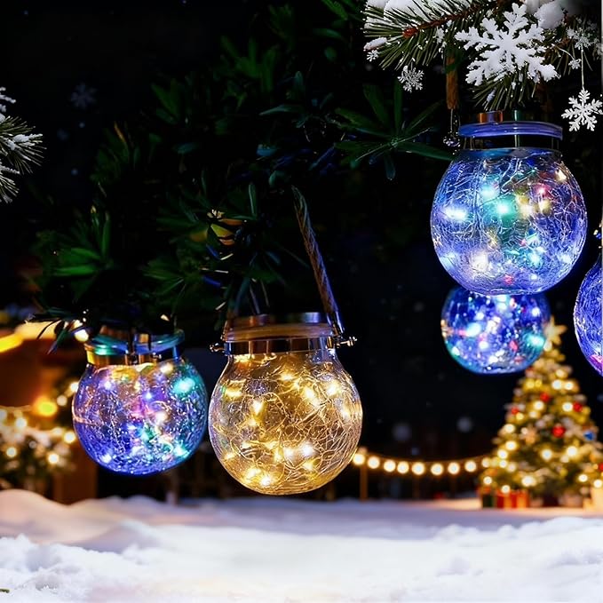 Hanging Outdoor Solar Lights,VGE 2 Pack 30LED Lanterns Decorative Outdoor Lights,Solar Powered Waterproof Landscape Lights with Handle for Tree Yard Garden Patio Fence Holiday Decor(Multicolor)