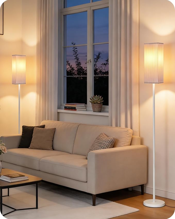 64.2'' Dimmable Floor Lamp for Living Room with Remote and Foot Switch, Corner Floor Lamp for Bedroom, Includes 10W A19 Bulb, Modern Standing Tall Lamp, ETL Listed, White WCW17LD05