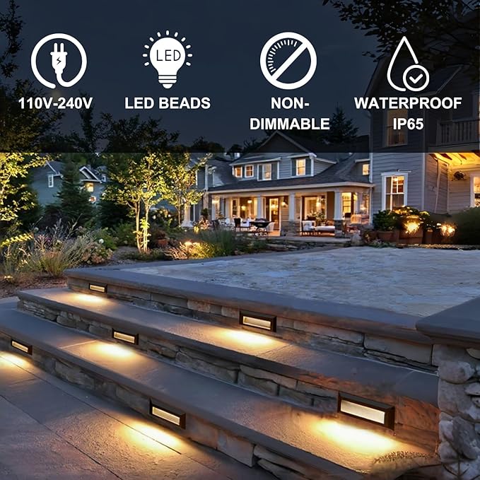 ZONK LED Outdoor Indoor Step Lights, Line Voltage 110-240V 2W Landscape Stair Lights, 9 Inch Non-Dimmable 3000K IP65 Waterproof Stairway Lighting, LED Deck Light, Retaining Wall Lights, Pack of 3