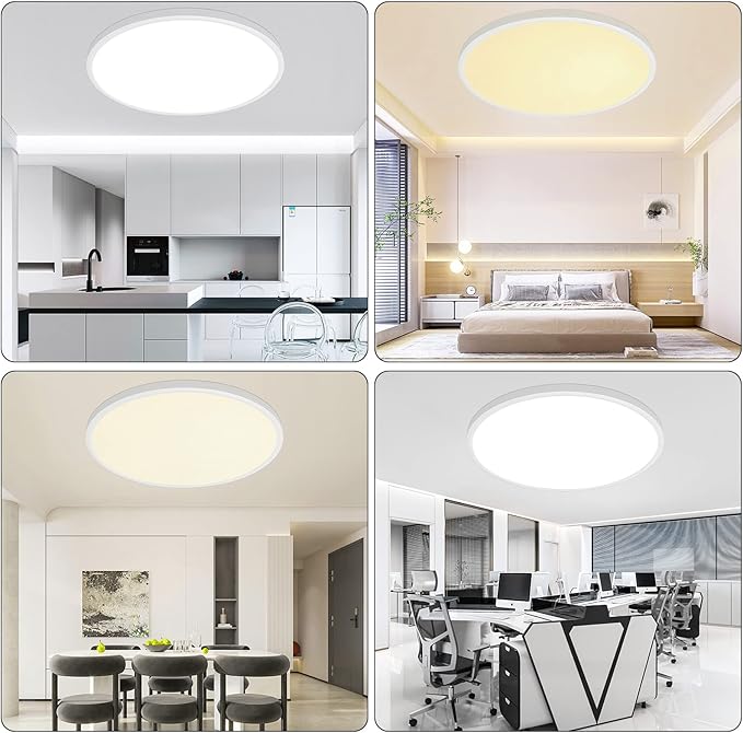20 Inch Large LED Flush Mount Ceiling Light Fixtures - 48W Dimmable Kitchen Ceiling Light with Remote, 4800lm, 3000K/4500K/6000K Adjustable LED Ceiling Lamp for Bedroom, White