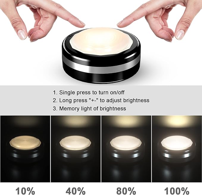 Starxing Puck Lights with Remote Control, Under Cabinet Lighting Dimmable Timer, Led Lights Battery Operated Powered for Kitchen Closet Bedroom(Black)