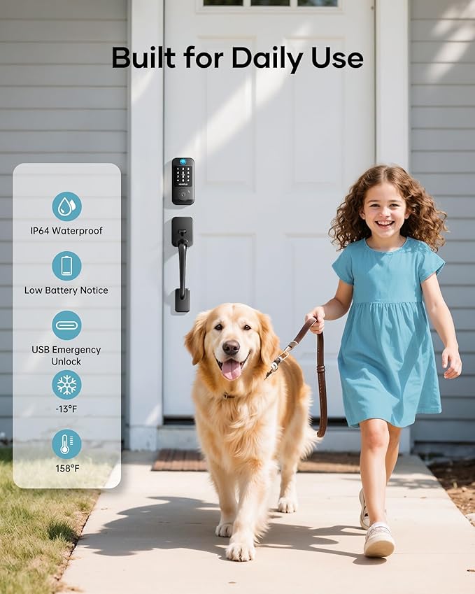 Wi-Fi Front Door Lock Set - HEANTLE Smart Locks for Front Door Built-in WiFi Keyless Entry Deadbolt with Handle Set Fingerprint Smart Electronic Deadbolt, Works with Alexa & Google Assistant Black