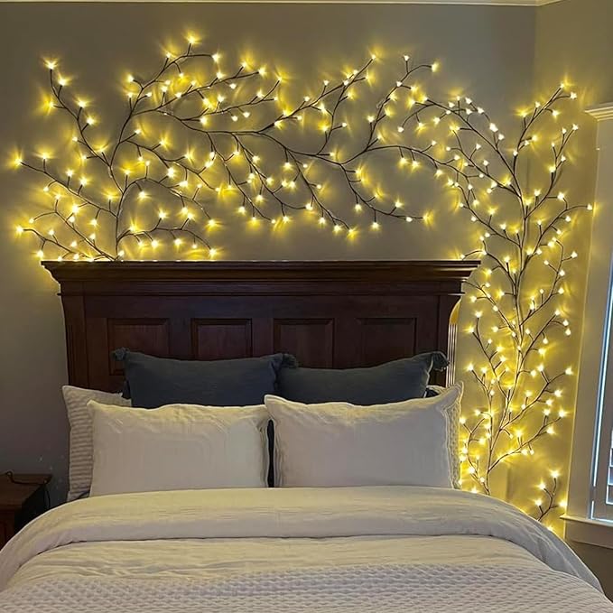 Enchanted Willow Vine Lights with Remote, 18 Branches 144 LEDs Lighted Willow Vine for Wall Decor, Indoor Christmas Swags Decorations for Bedroom, Living Room & Home Decor
