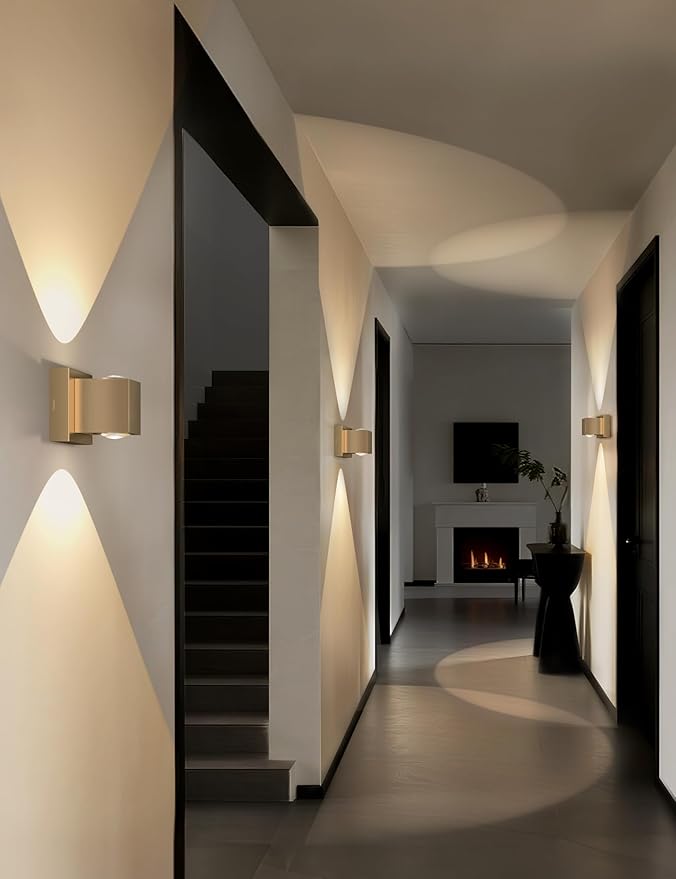 Tubicen Wall Sconce Up Down Indoor Dimmable Home Theater Sconces Lighting Square Hardwired 10W Bright Modern Up and Down Wall Lights for Living Room Hallway Stairway Gold