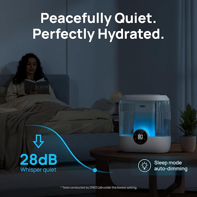 DREO Smart Humidifiers for Bedroom, 6L Top Fill Supersized Cool Mist Humidifier for Large Room, 60 Hour Runtime, Quiet Ultrasonic Humidifiers for Plants, Indoor, Home, Night Light, White