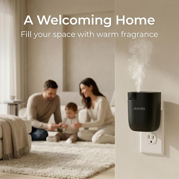 Scentia Waterless Plug-in Scent Diffuser with App Control | Essential Oil Diffuser | Hotel-Inspired Scent Included | 600 Sq. Ft. Coverage | Housewarming Gift | Black
