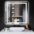 30"x30" LED Bathroom Mirror with Anti-Fog, Stepless Dimmable Lights, 3 Color Modes, Shatter-Proof Tempered Glass,Waterproof Design