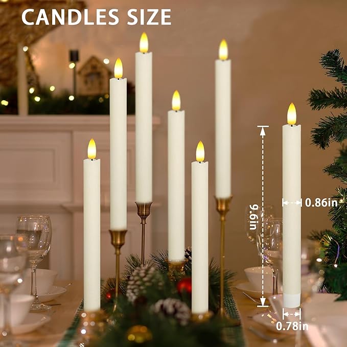 2 PCS Upgraded Real Wax LED Flameless Taper Candles with Remote, KSWING White Candlesticks Battery Operated 3D Flickering - 9.6” Long Realistic Fake Candle Sticks for Home/Wedding/Fireplace Xmas Decor