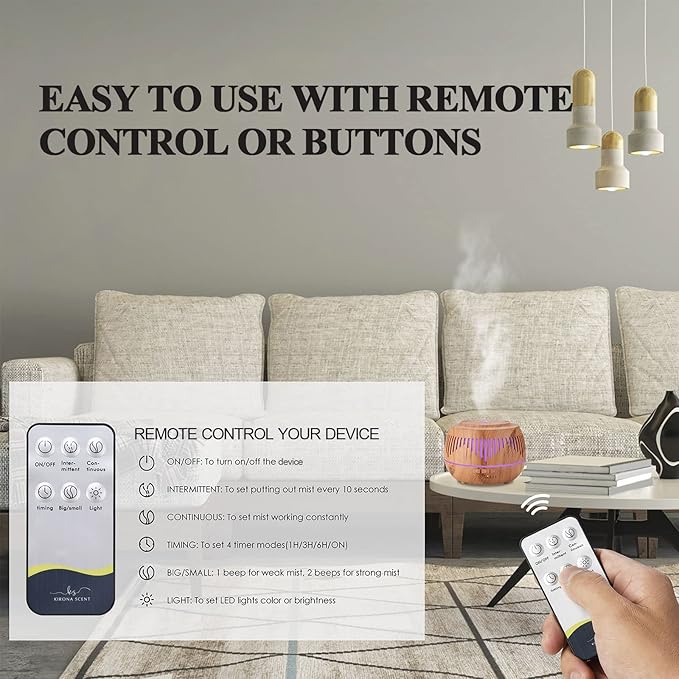 Humidifiers for Bedroom Large Room Home Baby Kids Whole House Hotel Office Desk Plant,500ml Cute Aromatherapy Portable Ultrasonic Cool Mist Humidifier with Essential Oil Diffuser Light Remote