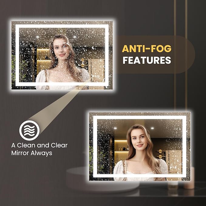 LOAAO 40"x28" LED Bathroom Mirror with Lights, Anti-Fog, Dimmable, Backlit + Front Lit, Lighted Bathroom Vanity Mirror for Wall, Memory Function